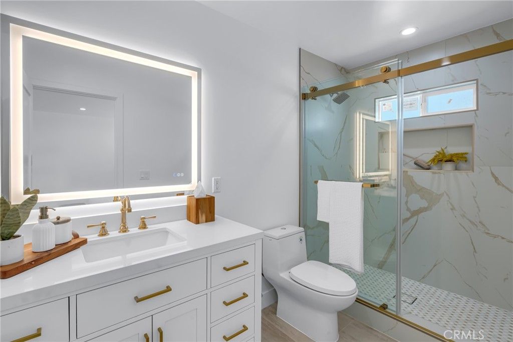 Bathroom, Glass Shower, Interior, Marble Walls, Recessed Lighting