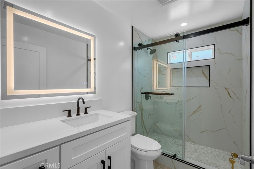 Bathroom, Glass Shower, Interior, Marble Walls, Recessed Lighting