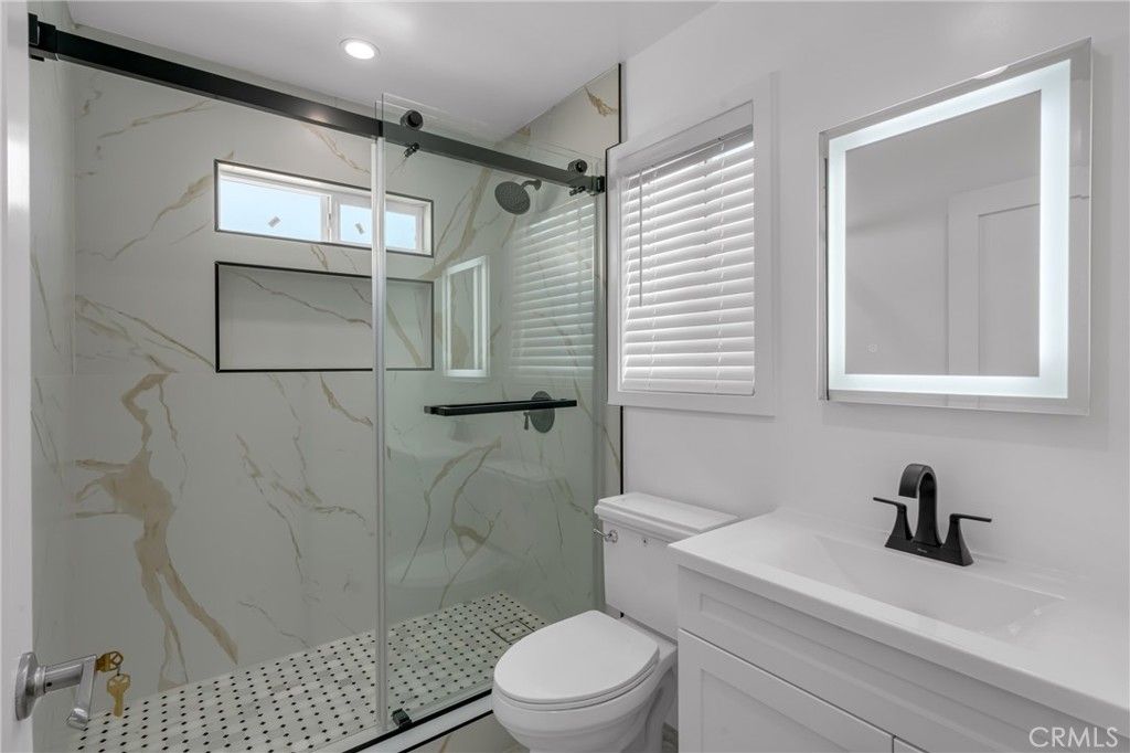 Bathroom, Glass Shower, Interior, Marble Walls, Recessed Lighting