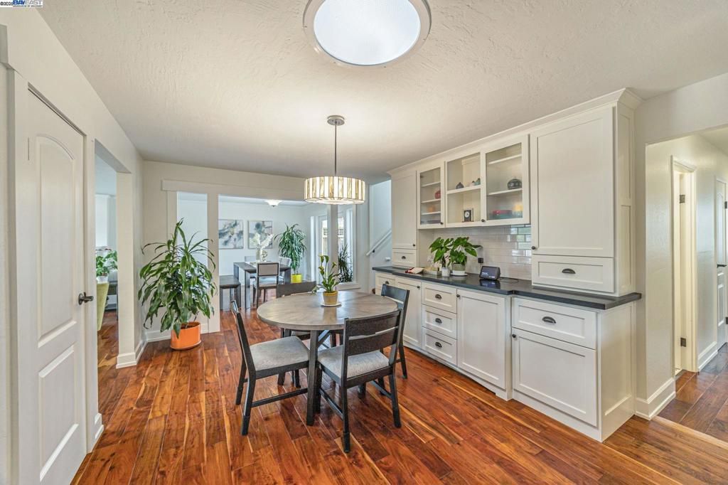 Dining room, Interior, Pendant Lights, Wood Texture Flooring