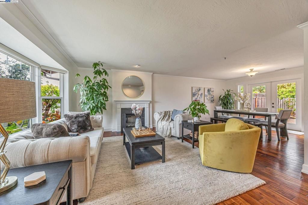 Dining room, Fireplace, Interior, Living room, Wood Texture Flooring