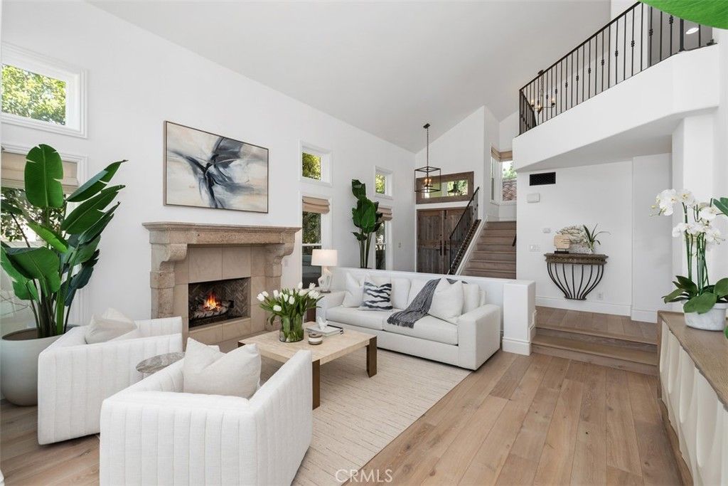 Fireplace, Interior, Living room, Pendant Lights, Wood Texture Flooring