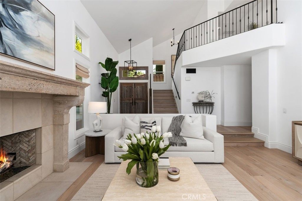 Fireplace, Interior, Living room, Pendant Lights, Wood Texture Flooring