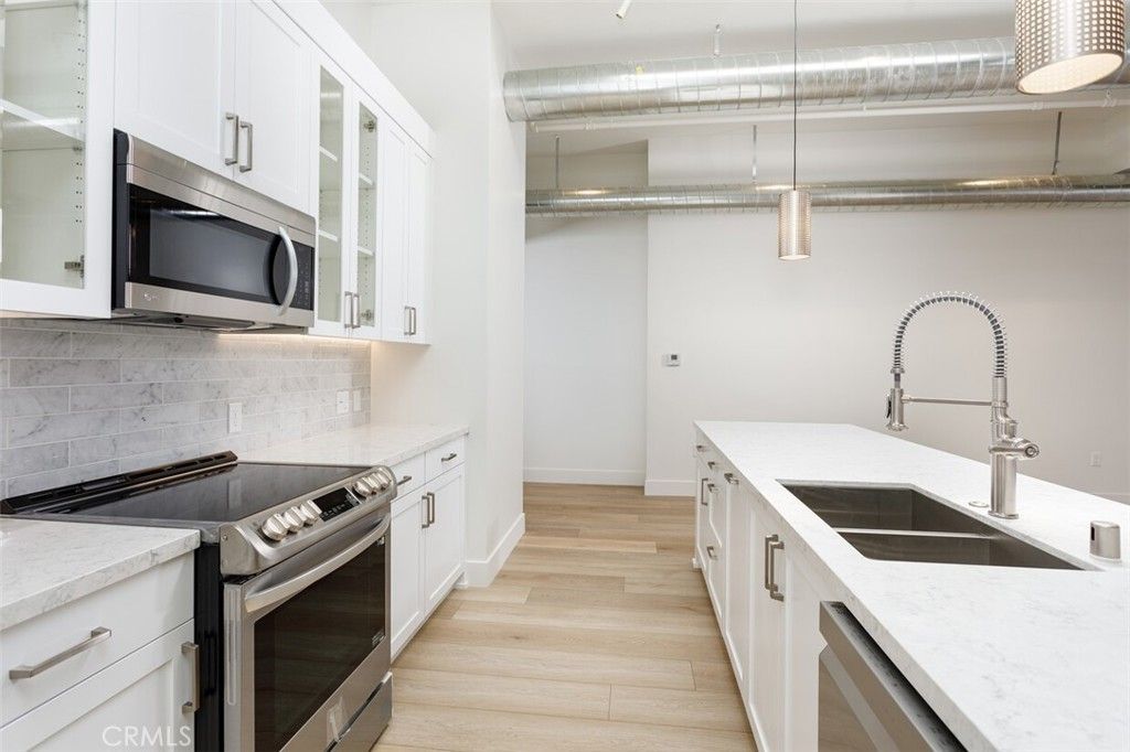 Interior, Kitchen, Pendant Lights, Stainless Steel Appliances, Wood Texture Flooring
