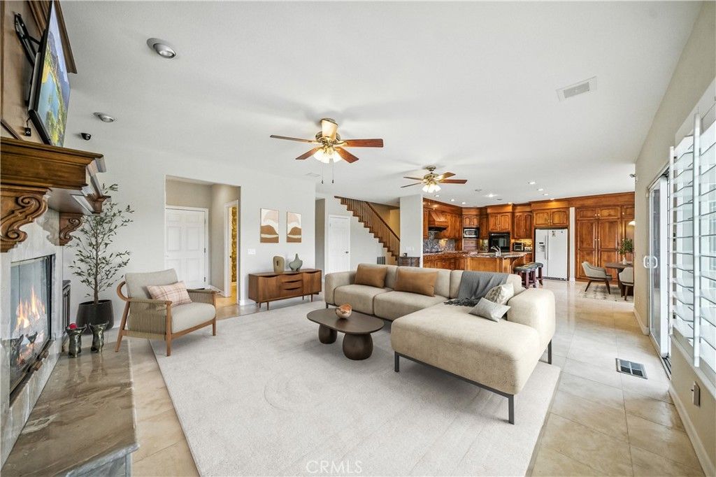 Fireplace, Interior, Kitchen, Living room, Recessed Lighting
