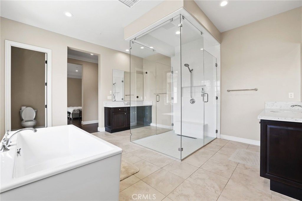 Bathroom, Dual Sink Vanities, Glass Shower, Interior, Recessed Lighting