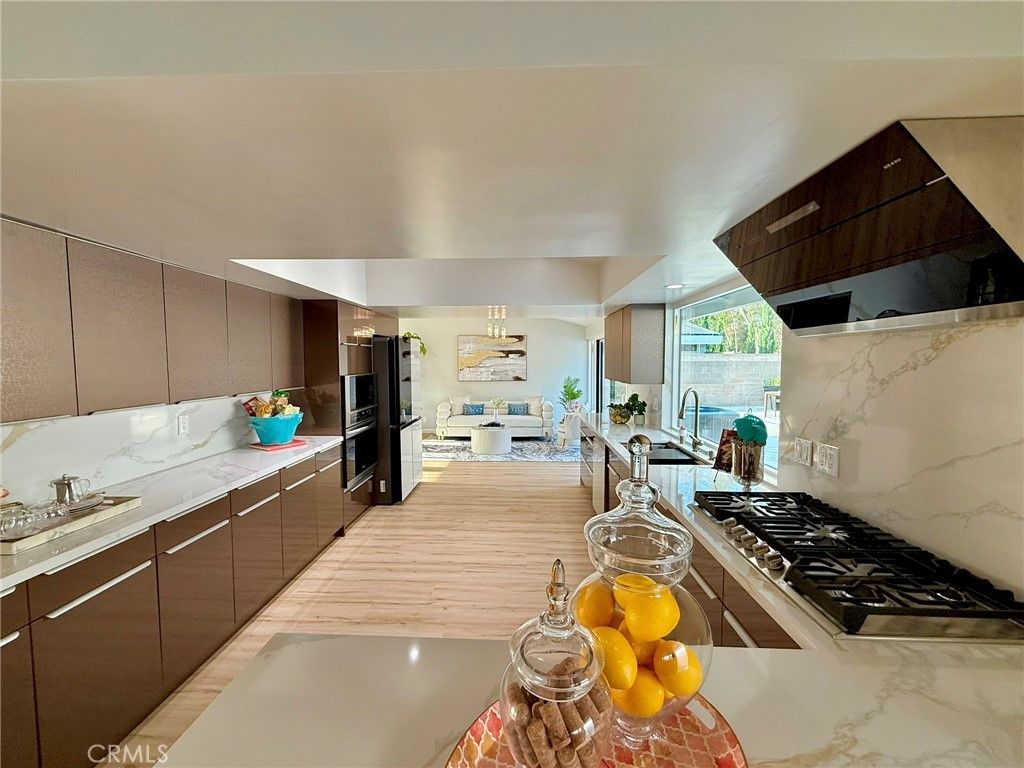 Interior, Kitchen, Marble Walls, Wood Texture Flooring