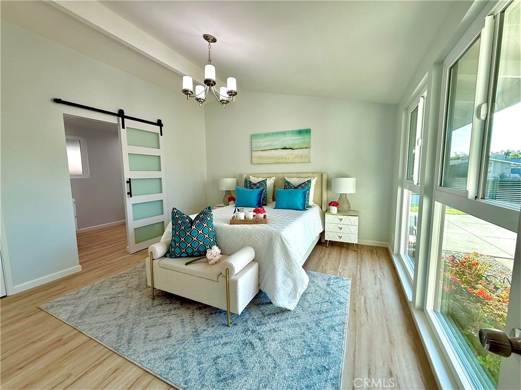Bedroom, Chandelier, Interior, Wood Texture Flooring