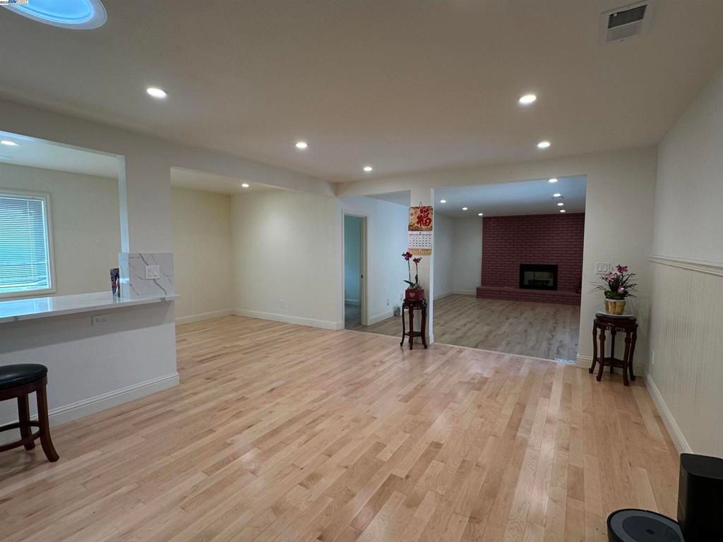 Fireplace, Interior, Recessed Lighting, Wood Texture Flooring