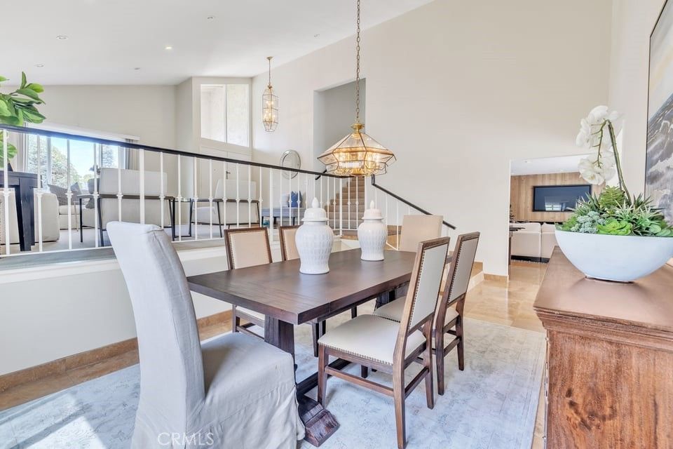 Dining room, Interior, Pendant Lights, Recessed Lighting, Wood Texture Flooring