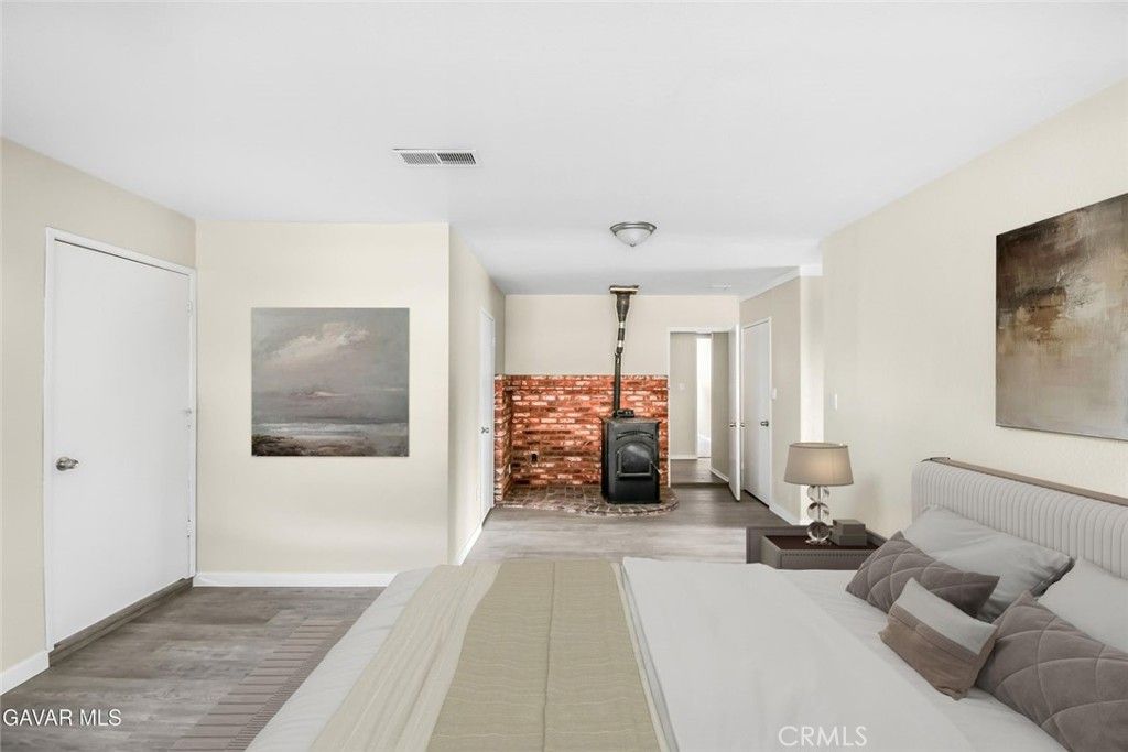 Bedroom, Fireplace, Interior, Wood Texture Flooring