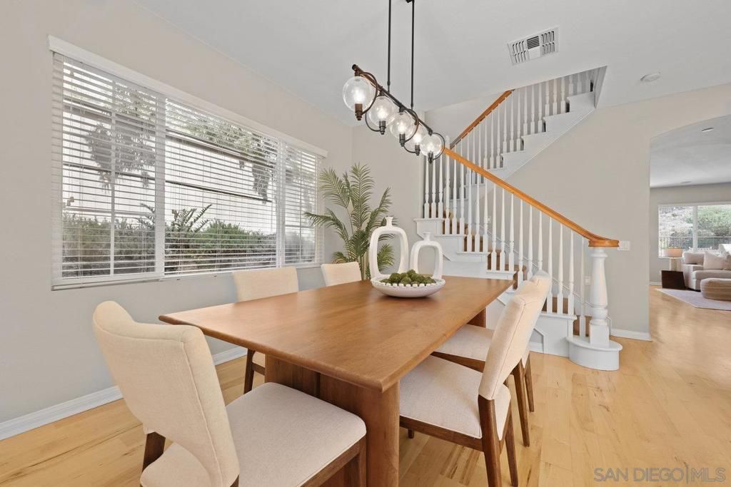 Dining room, Interior, Pendant Lights, Wood Texture Flooring