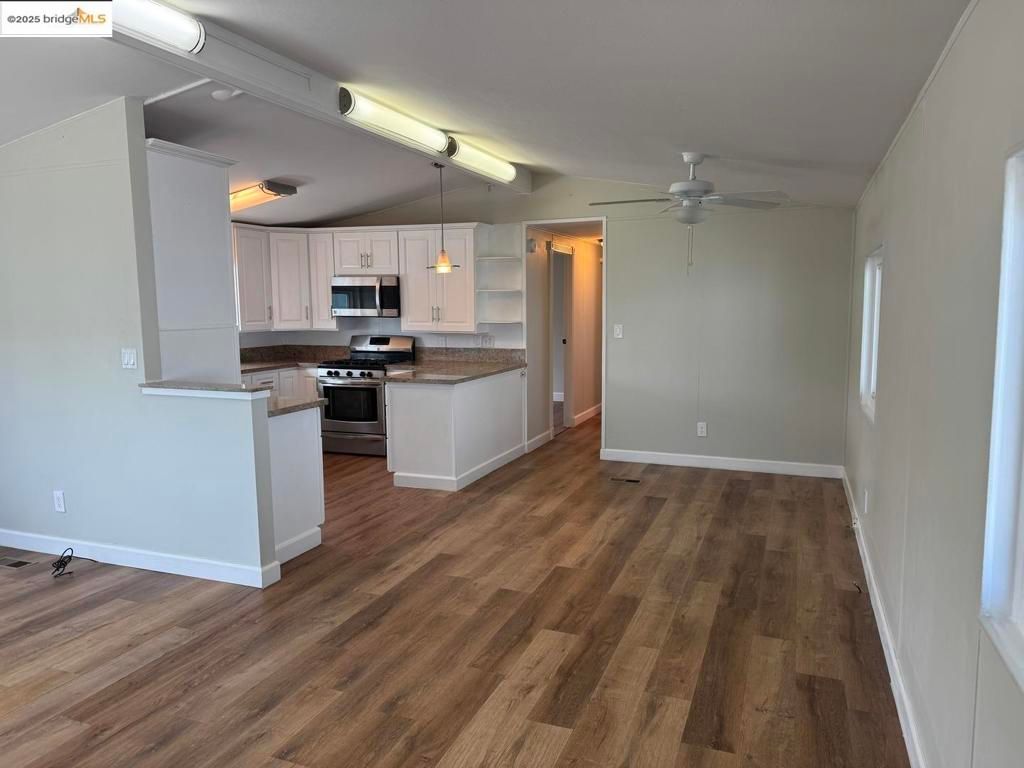Interior, Kitchen, Pendant Lights, Stainless Steel Appliances, Wood Texture Flooring