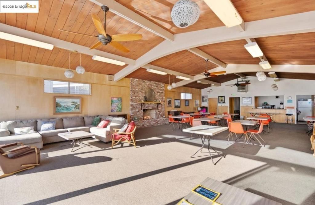 Dining room, Fireplace, Interior, Living room, Pendant Lights, Stone Walls, Wooden Beams, Wooden Ceilings