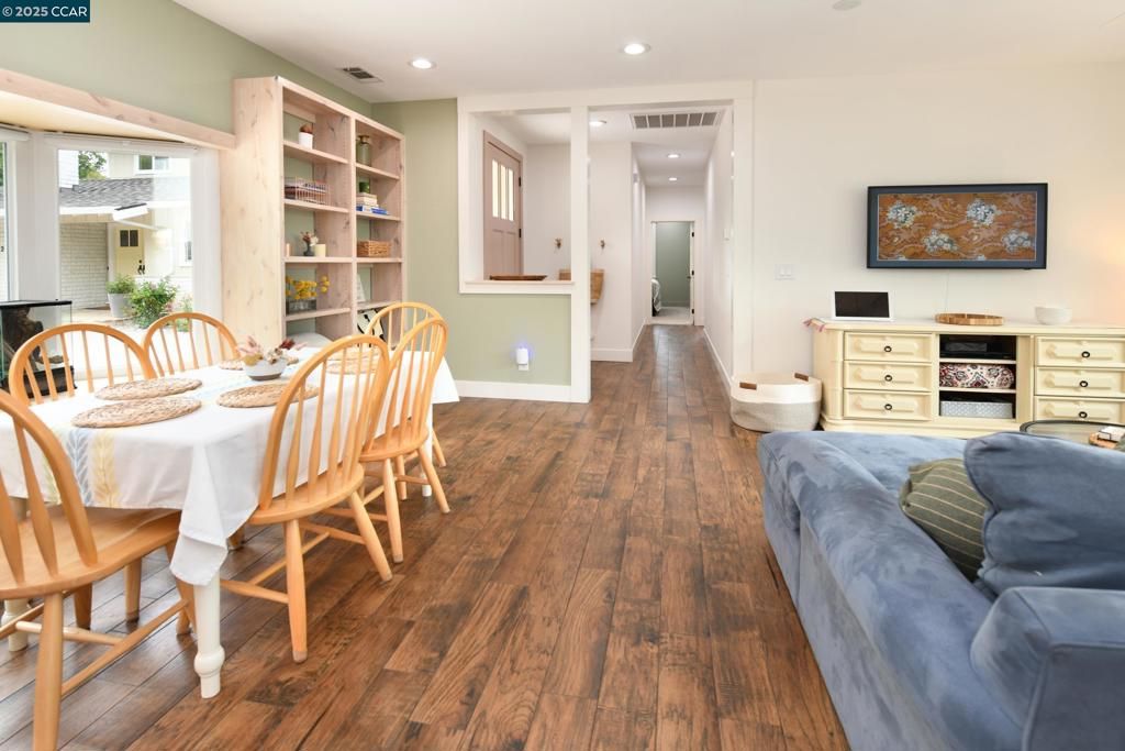 Dining room, Interior, Recessed Lighting, Wood Texture Flooring