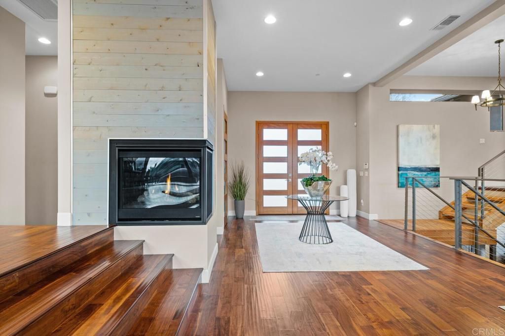 Fireplace, Interior, Recessed Lighting, Wood Texture Flooring
