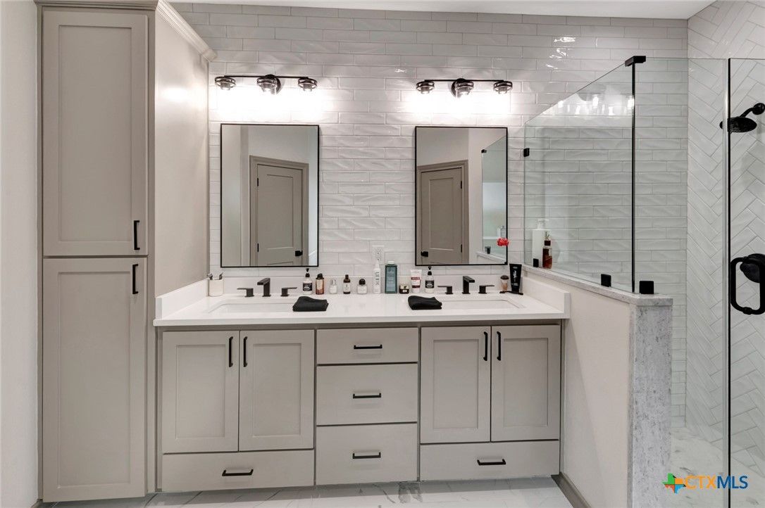 Bathroom, Dual Sink Vanities, Glass Shower, Interior, Marble