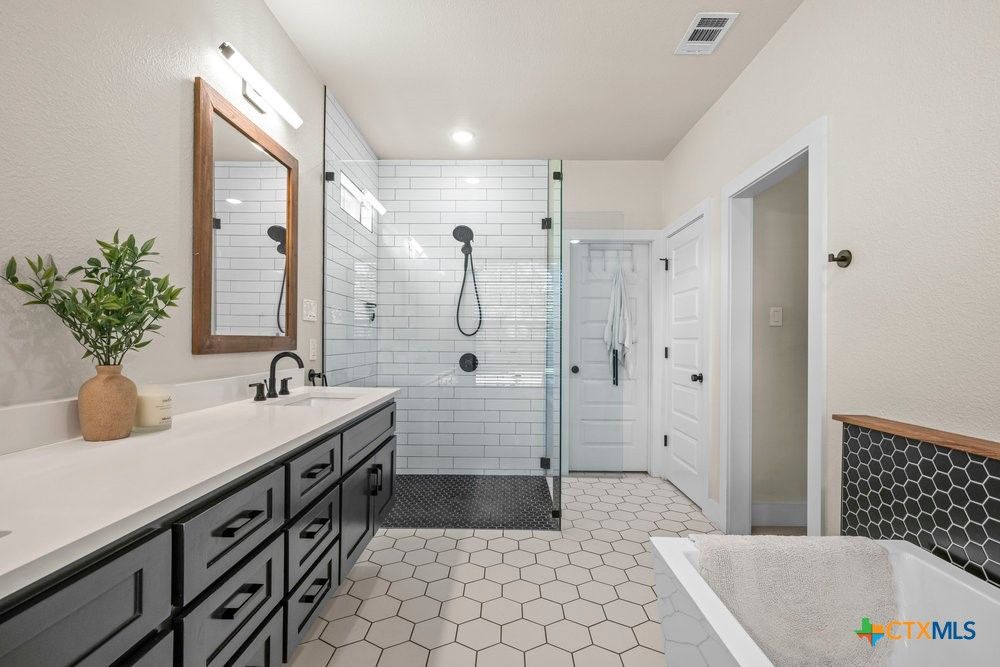 Bathroom, Dual Sink Vanities, Glass Shower, Interior, Recessed Lighting