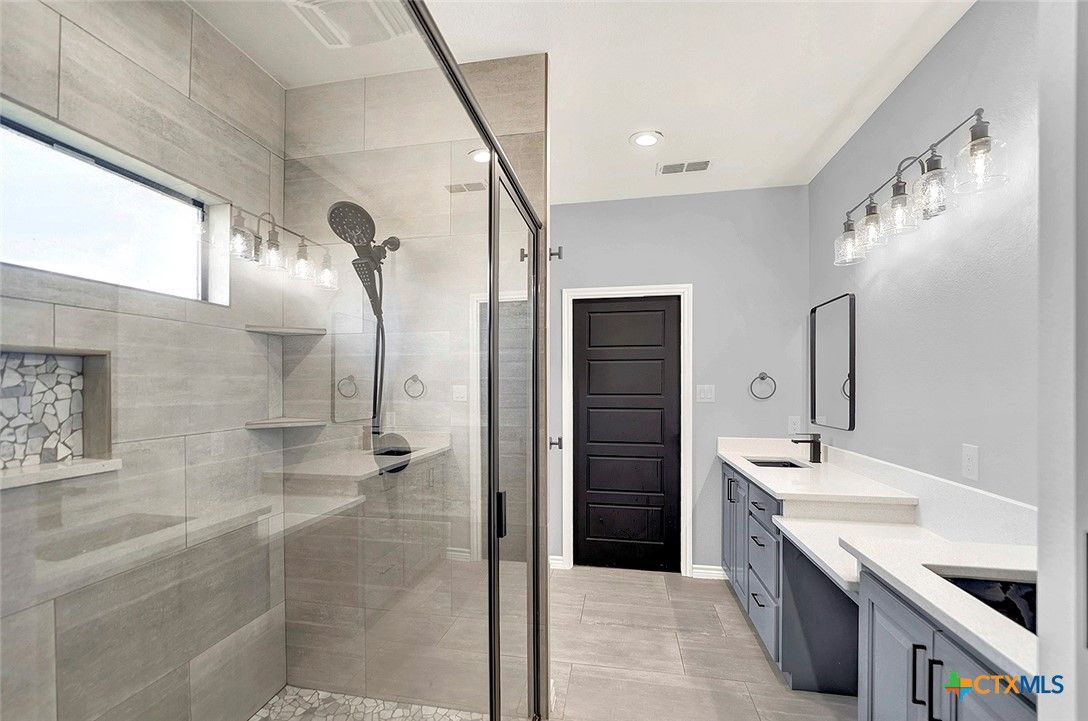 Bathroom, Dual Sink Vanities, Glass Shower, Interior, Recessed Lighting