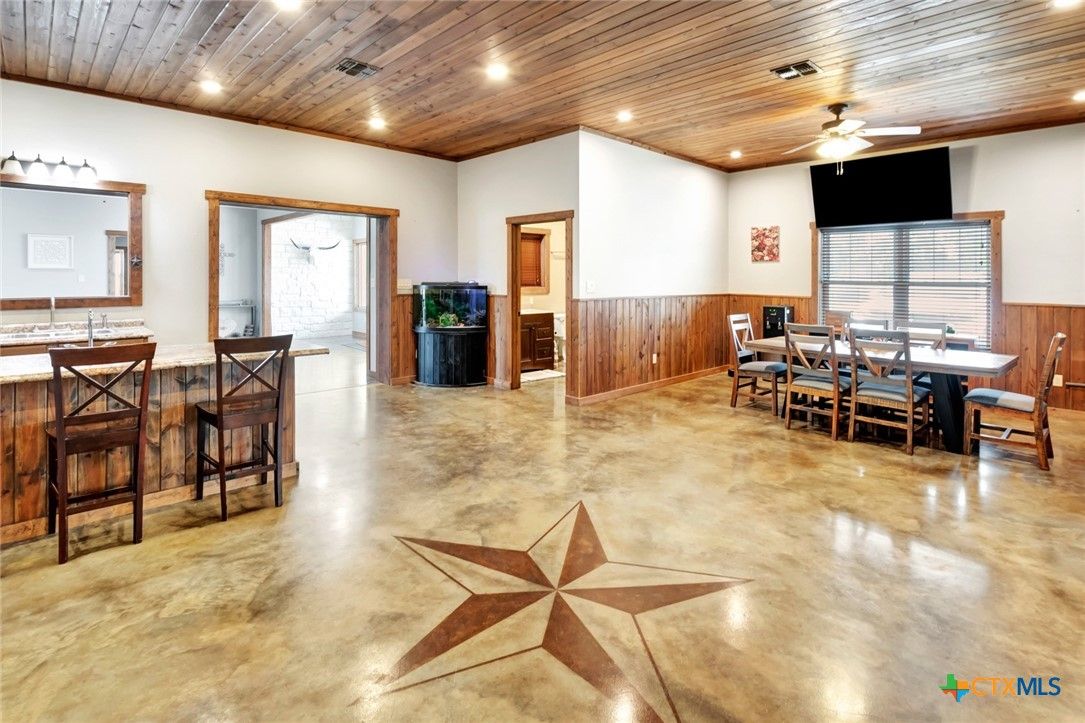 Dining room, Interior, Recessed Lighting, Wooden Ceilings