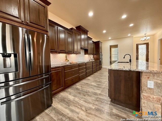 Chandelier, Interior, Kitchen, Recessed Lighting, Wood Texture Flooring