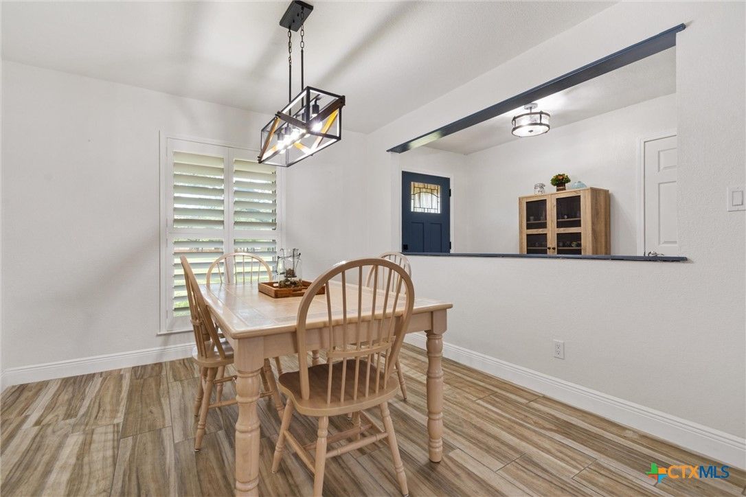 Dining room, Interior, Pendant Lights, Wood Texture Flooring