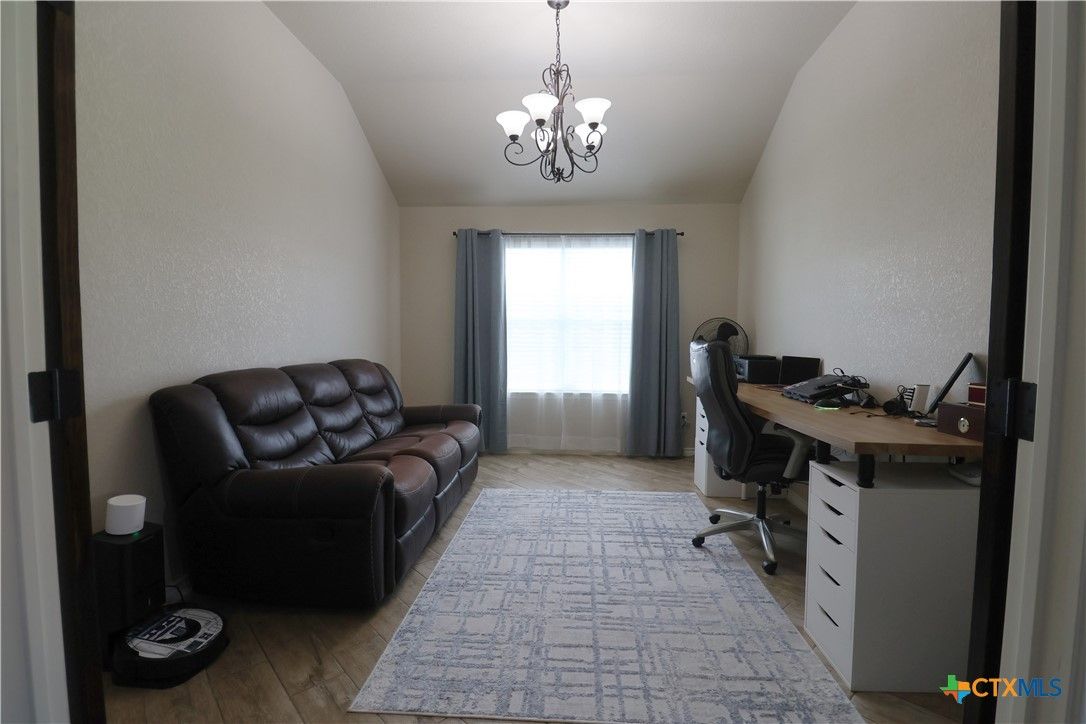 Chandelier, Home Office, Interior, Wood Texture Flooring