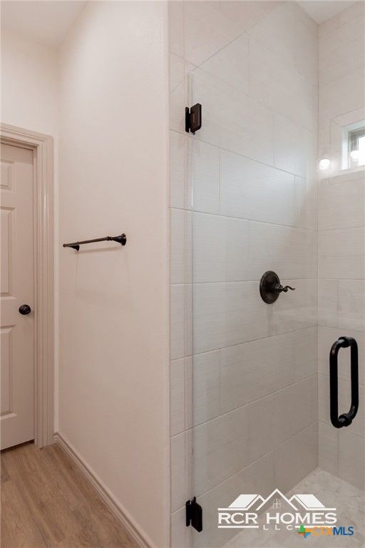 Bathroom, Glass Shower, Interior, Wood Texture Flooring
