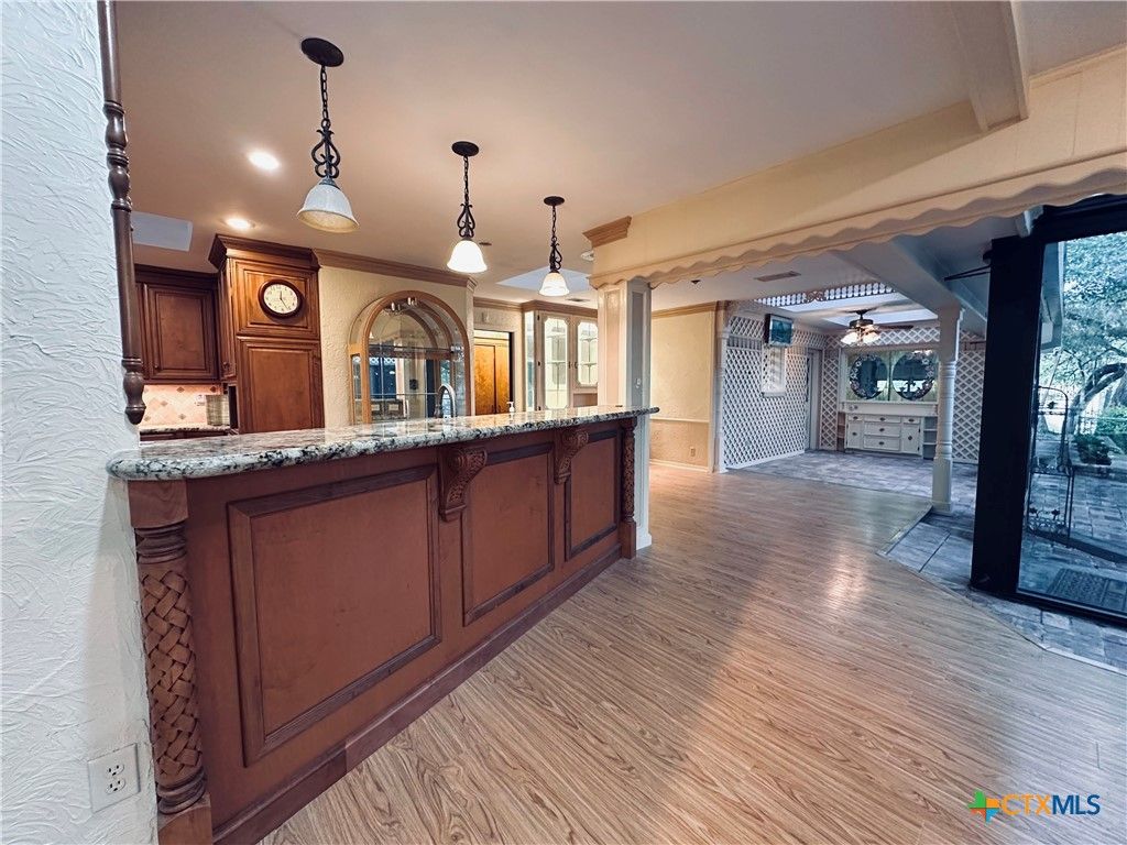 Interior, Kitchen, Pendant Lights, Recessed Lighting, Wood Texture Flooring