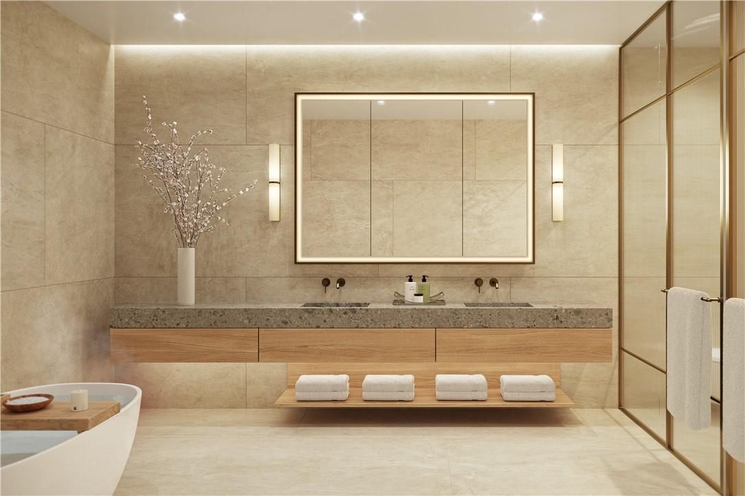 Bathroom, Dual Sink Vanities, Free Standing Baths, Glass Shower, Interior, Recessed Lighting