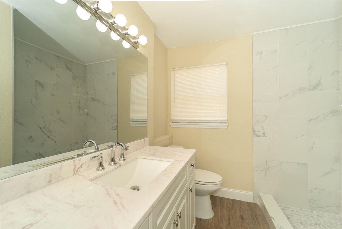 Bathroom, Interior, Marble Walls, Wood Texture Flooring