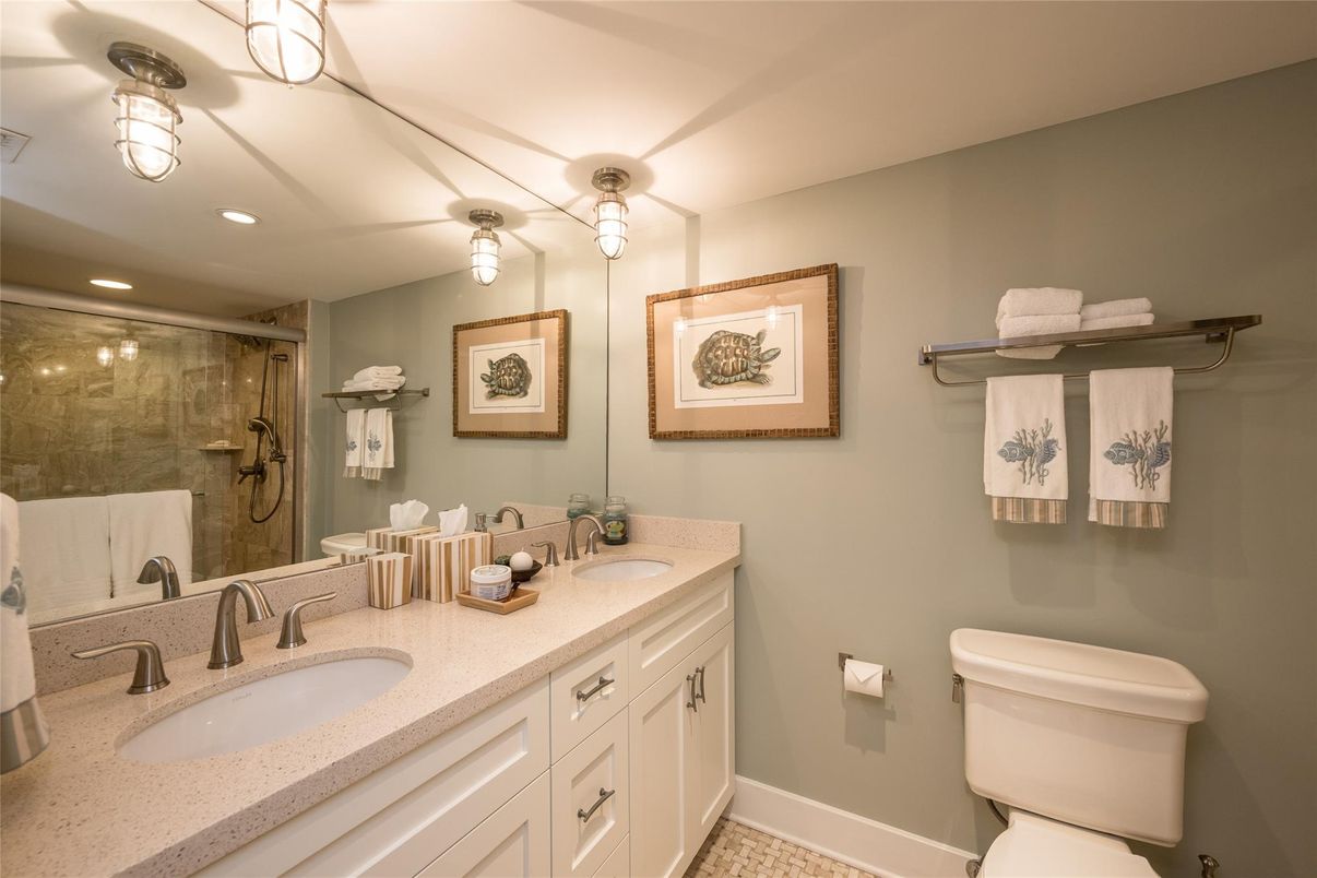 Bathroom, Dual Sink Vanities, Glass Shower, Interior, Recessed Lighting