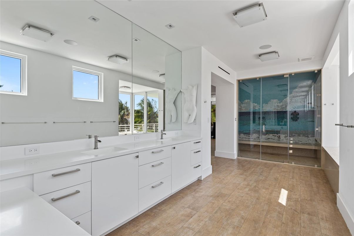 Bathroom, Dual Sink Vanities, Glass Shower, Interior, Recessed Lighting