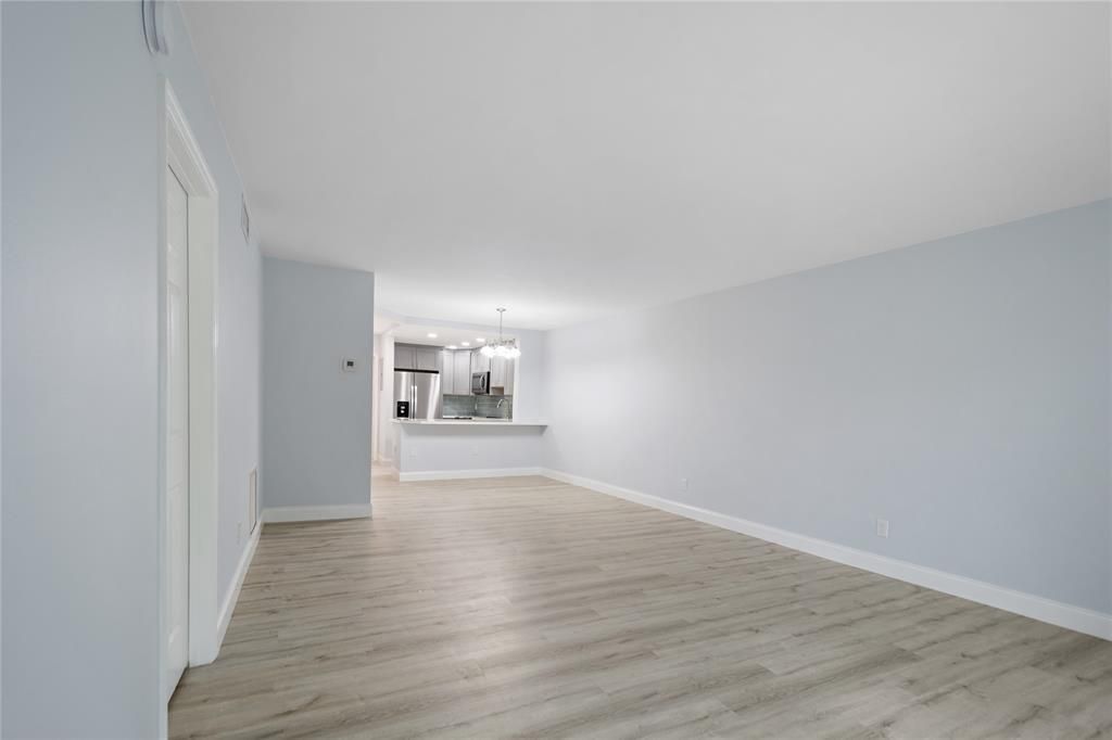 Empty room, Interior, Kitchen, Pendant Lights, Wood Texture Flooring