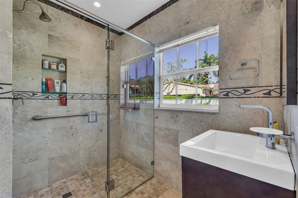 Bathroom, Glass Shower, Interior, Recessed Lighting