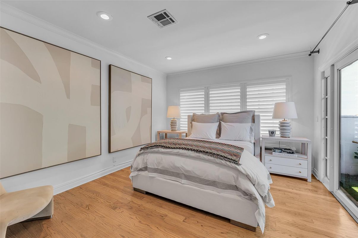 Bedroom, Interior, Recessed Lighting, Wood Texture Flooring