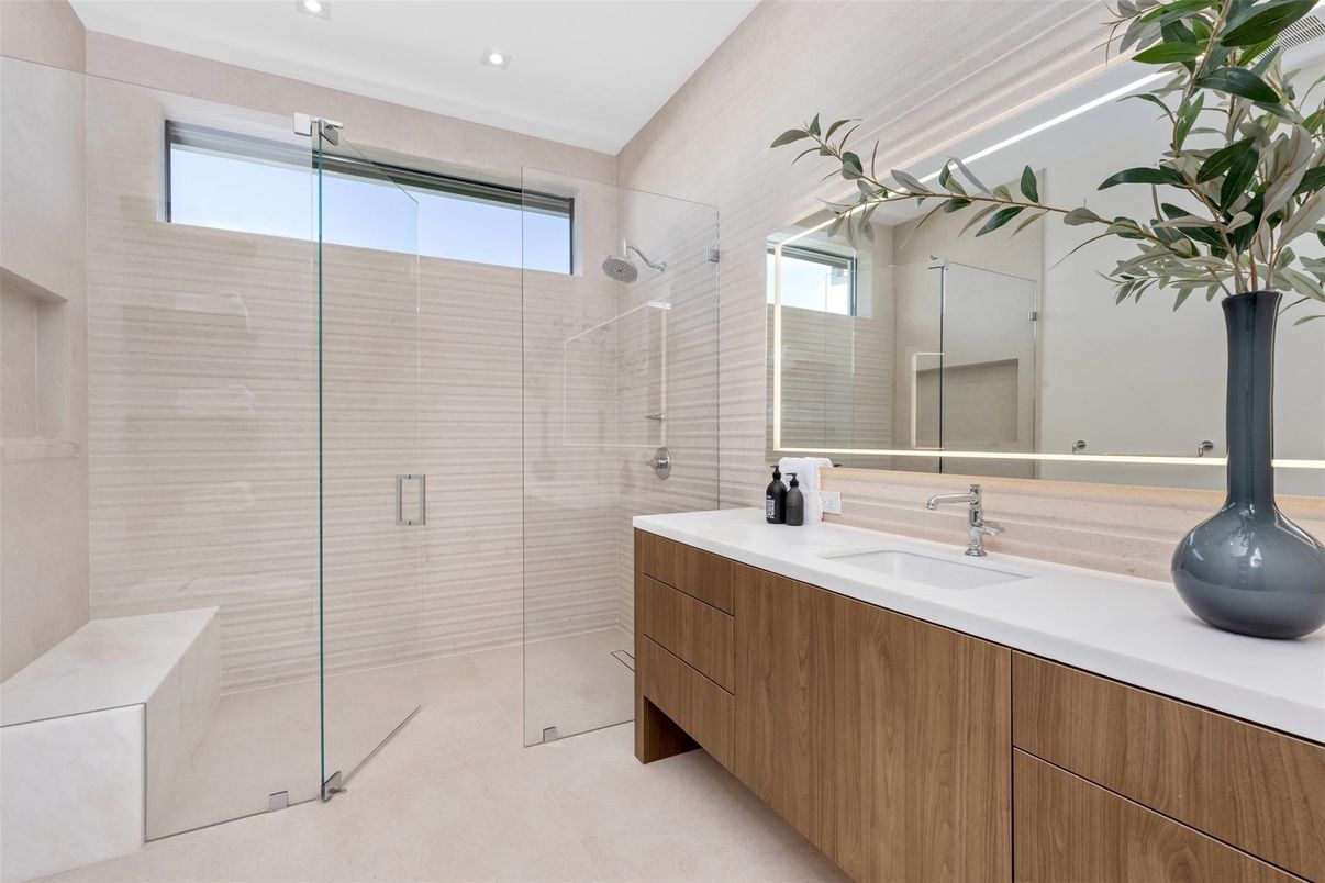 Bathroom, Glass Shower, Interior, Recessed Lighting