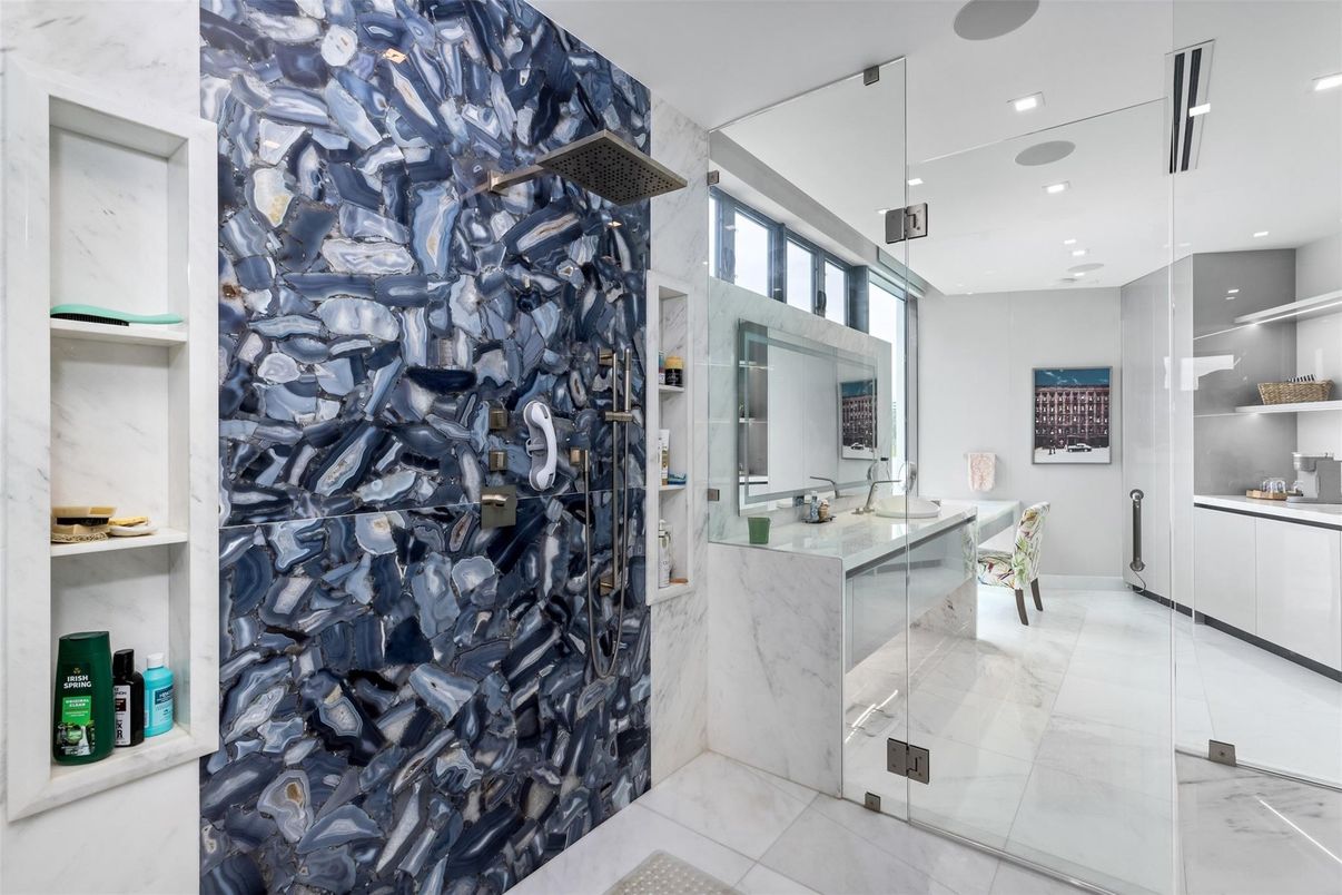 Bathroom, Interior, Marble, Recessed Lighting