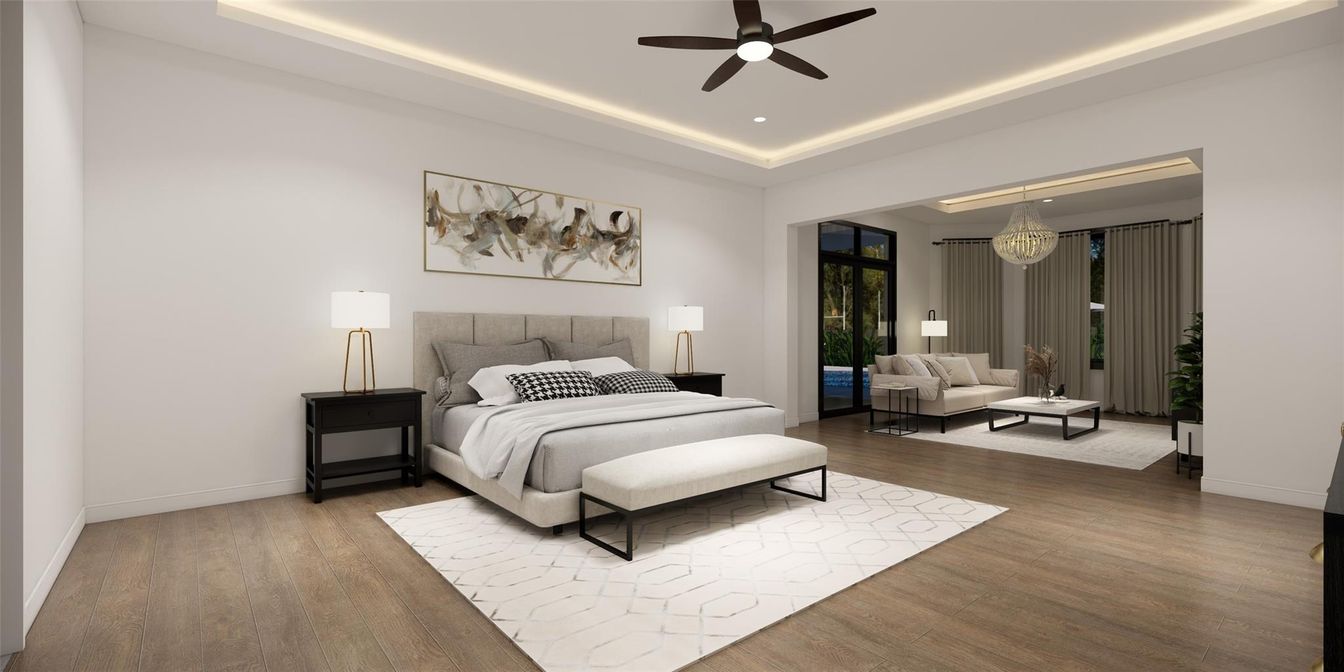 Bedroom, Interior, Recessed Lighting, Wood Texture Flooring