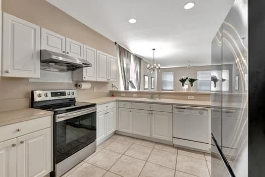 Chandelier, Interior, Kitchen, Recessed Lighting, Stainless Steel Appliances