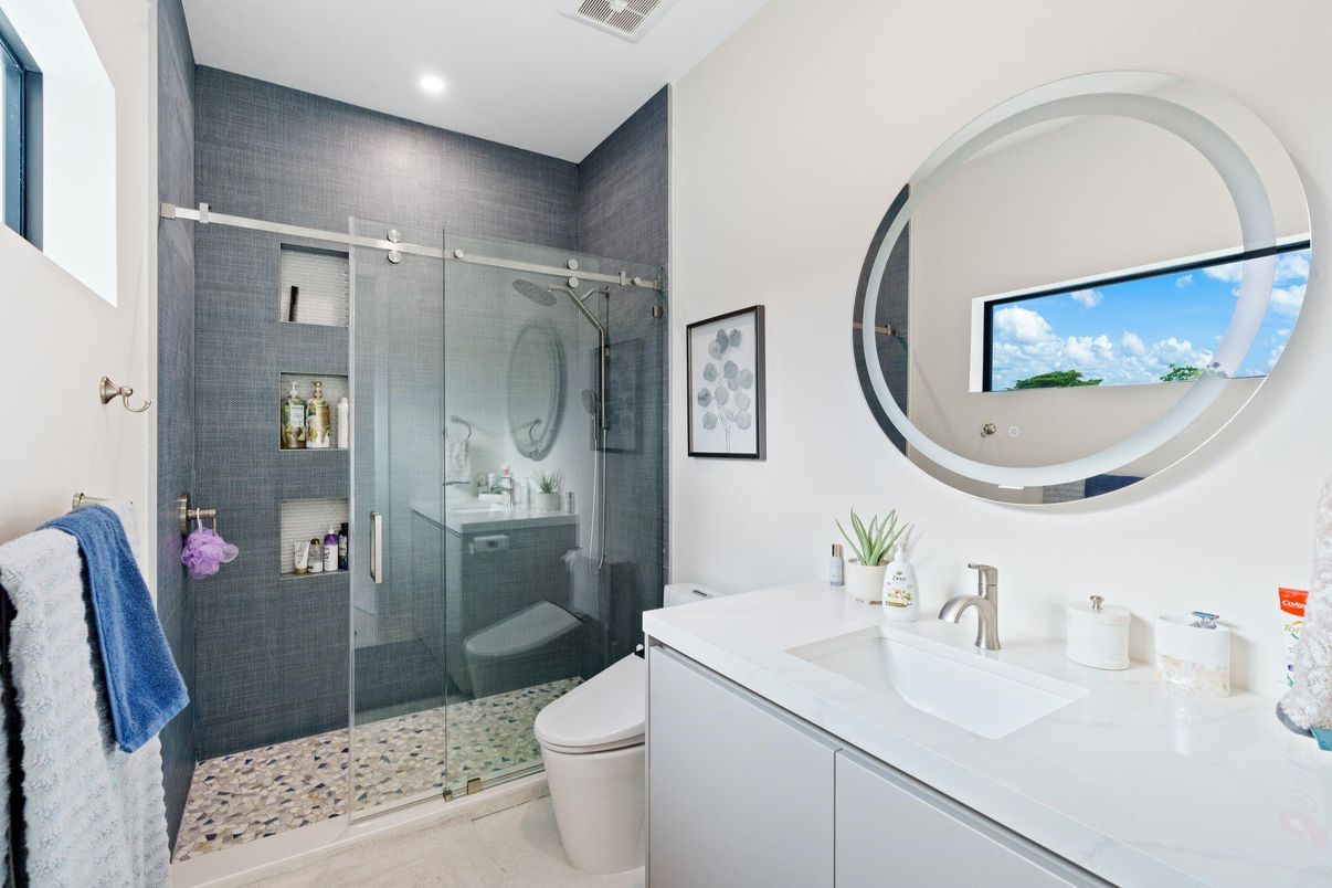 Bathroom, Glass Shower, Interior, Recessed Lighting