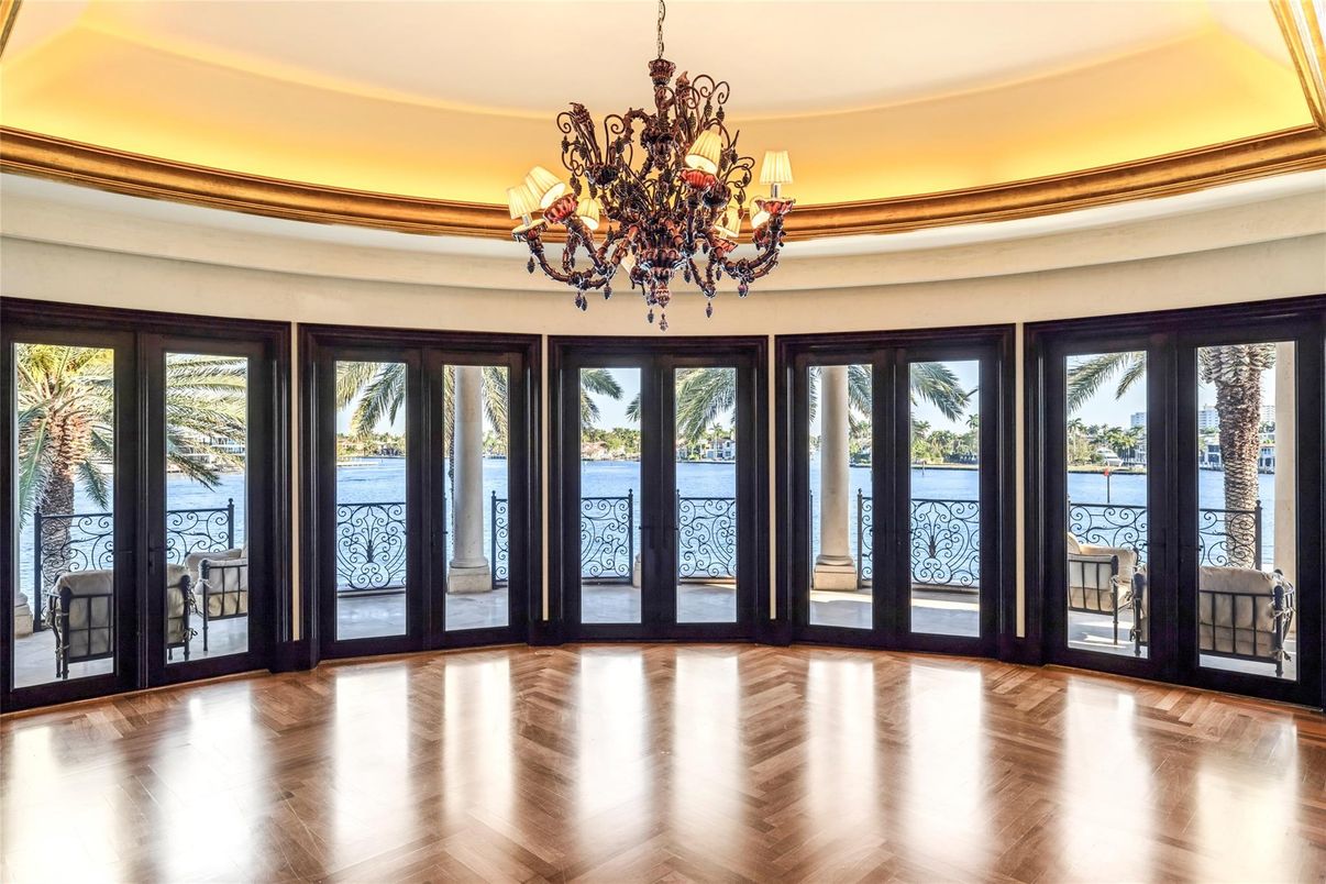 Chandelier, Empty room, Interior, Water, Wood Texture Flooring