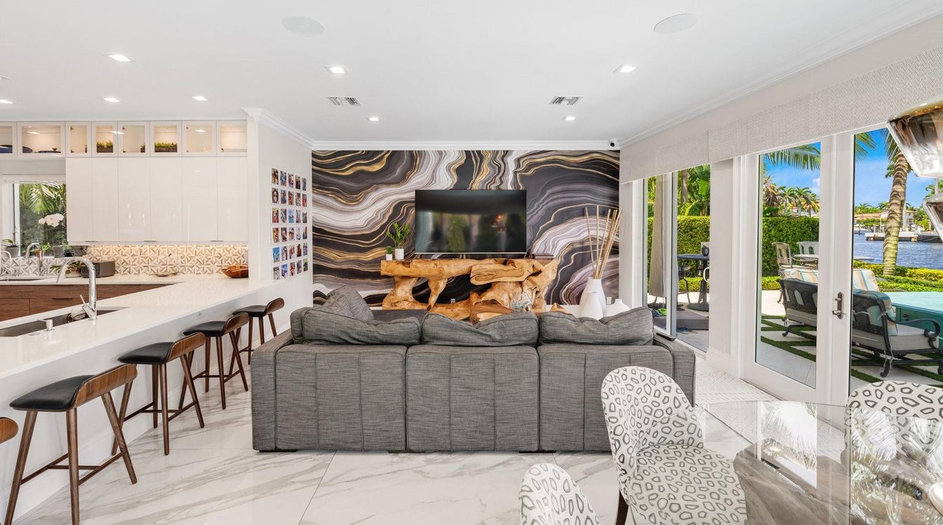 Interior, Living room, Marble, Recessed Lighting, Water