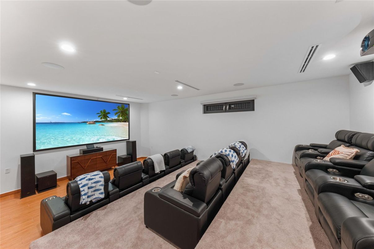 Home Theatre Room, Interior, Projection Screen, Recessed Lighting, Theatre Room, Wood Texture Flooring