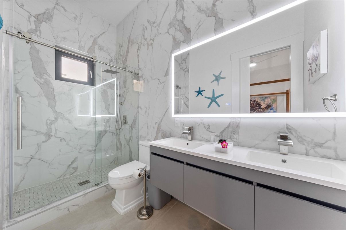 Bathroom, Glass Shower, Interior, Marble Walls
