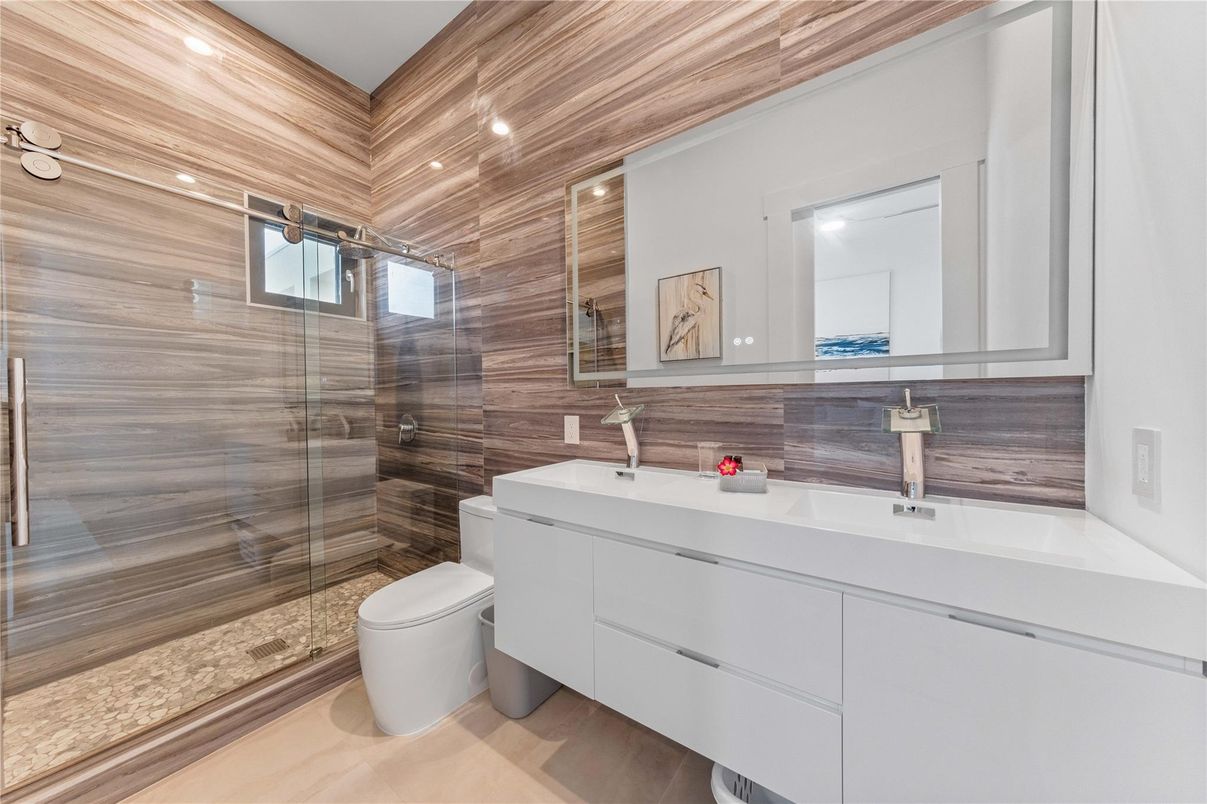 Bathroom, Glass Shower, Interior, Recessed Lighting