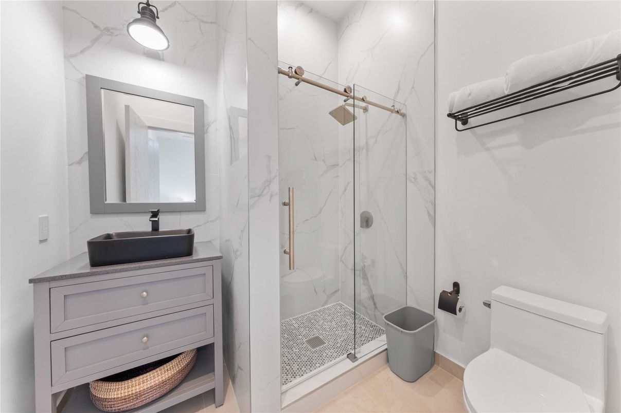 Bathroom, Glass Shower, Interior, Marble Walls
