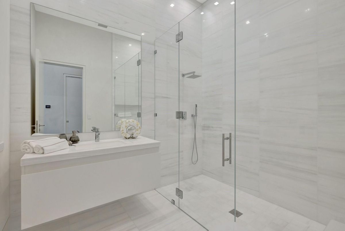Bathroom, Glass Shower, Interior, Recessed Lighting