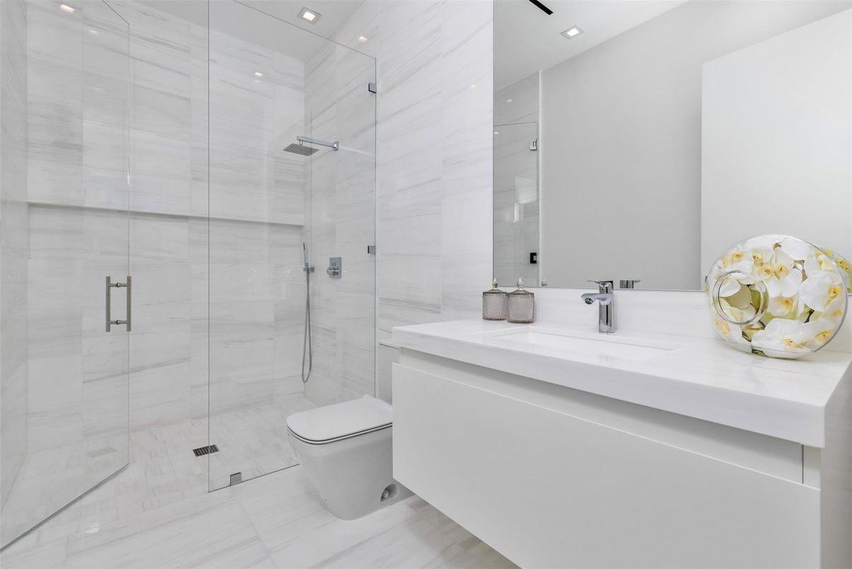 Bathroom, Glass Shower, Interior, Recessed Lighting