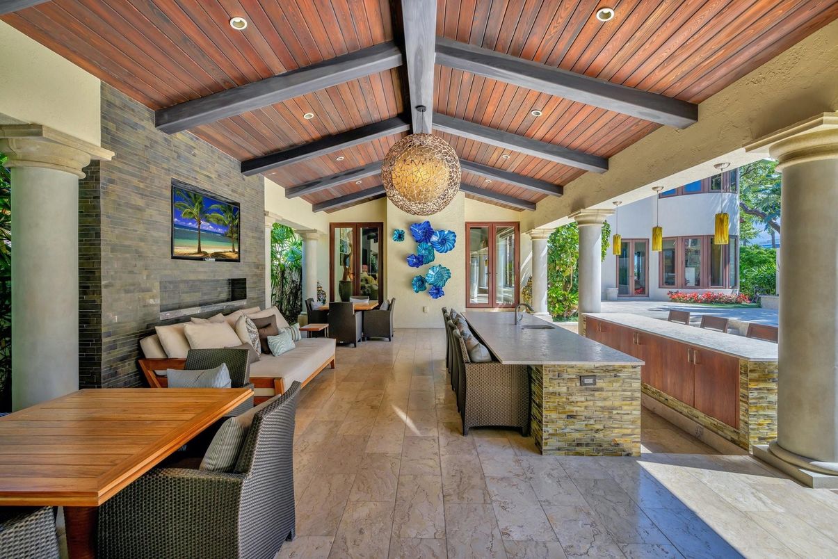Exterior, Pool, Stone Walls, Wooden Beams